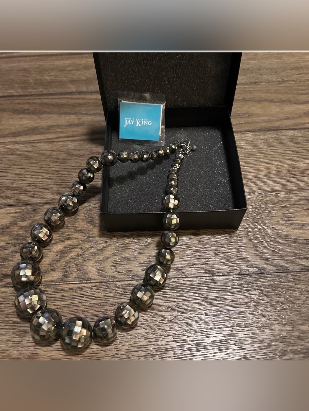 Jay King Black Mother of Pearl Mosaic Faceted Necklace - 24" 925 Silver
